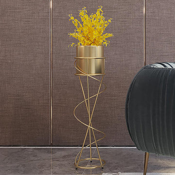 Nordic Round Metal Plant Stand Standing Plant Shelf in Gold